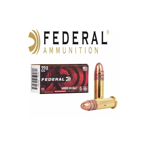 Balles Fédéral Américan Eagle Copper Plated Solid 22LR 45 Grains Par 50