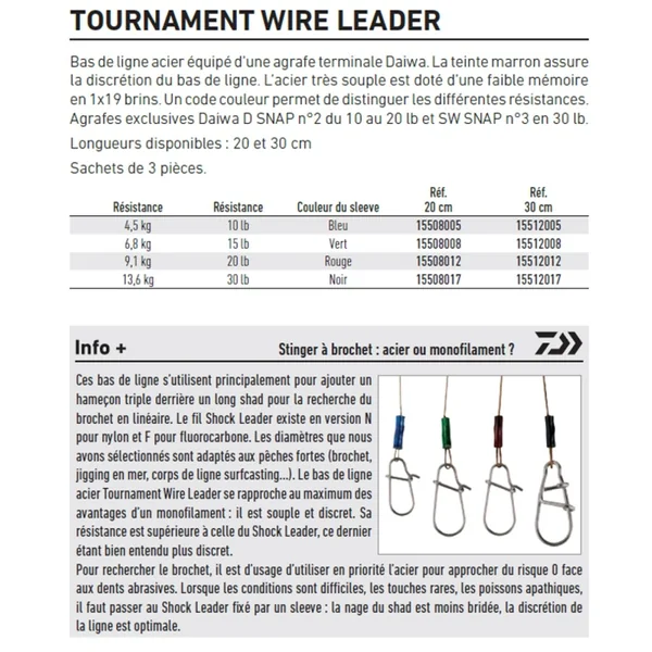 Bas de ligne Acier Daiwa 19 brins 20 cm 30 lb