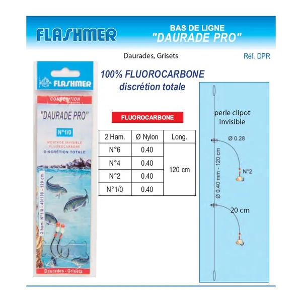 Bas de Ligne Daurade Pro Fluorocarbone 2 Hameçons N° 4