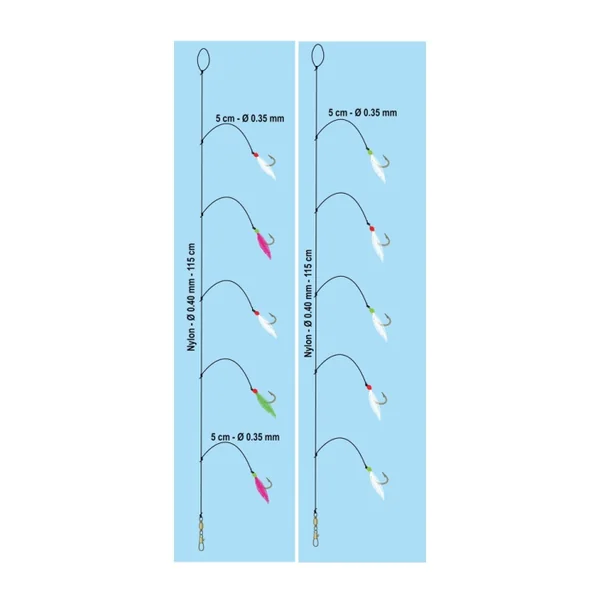Bas de Ligne Spécial Lançons 5 Hameçons N°12 Assortis