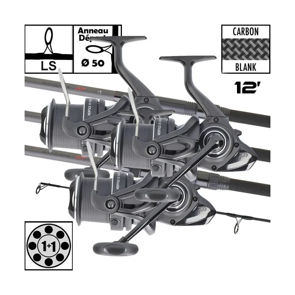Ensemble Daiwa Black Widow XT 50mm 12' 3lbs Vertice 5000 LD (les 3)