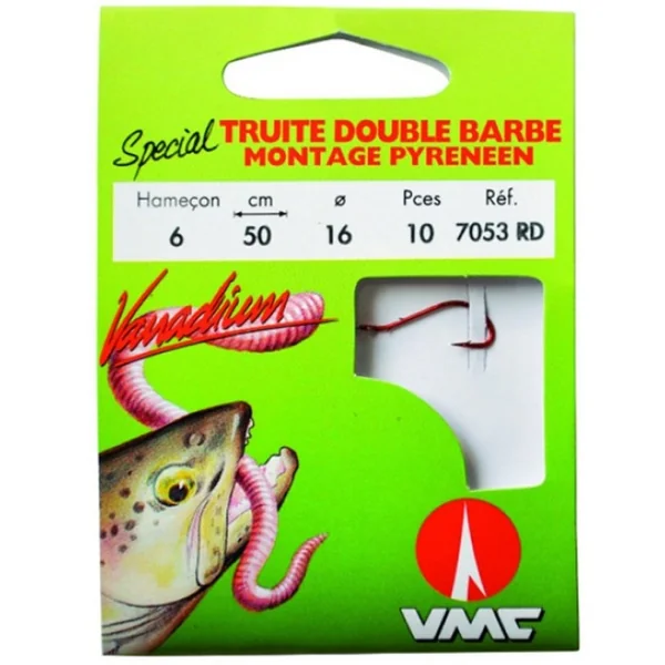 Hameçons montés Water Queen spécial truite double barbe rouge 7053 RD 50 cm