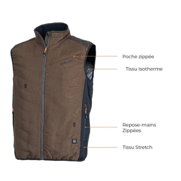 Pack Gilet Chauffant Homme Somlys Prestige Marron 209 Et Batterie 10mAH 5V