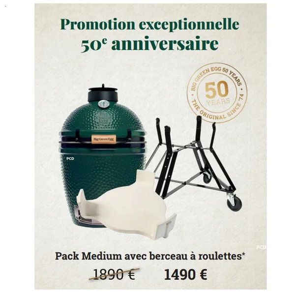 Pack Promo Kamado 50ans Big Green Egg Medium Avec Berceau Et Conveggtor