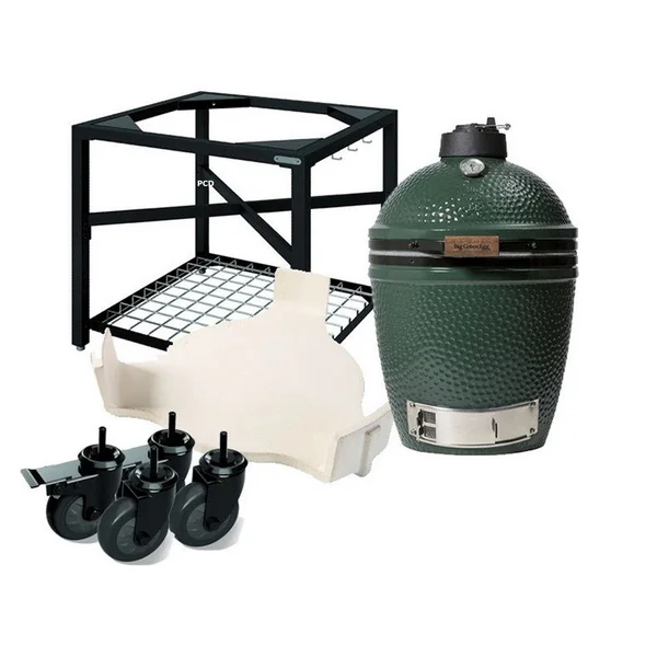 Pack Promo Kamado Big Green Egg Large Avec Table Modulaire, Meuble D'Extension, Meuble De Rangement Et Conveggtor
