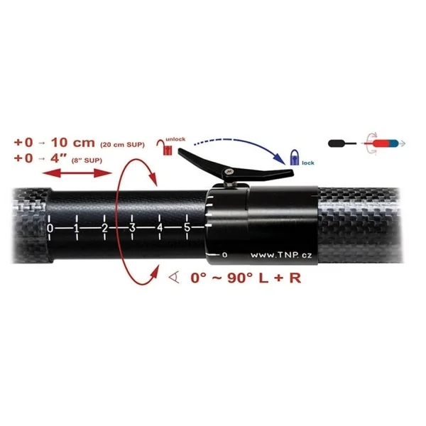 Pagaie kayak TNP Wolferine Vario Pro Skypole - fibre carbone - 2 parties - 210/230 cm