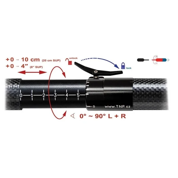 Pagaie kayak TNP Wolferine Vario Pro Skypole - fibre carbone - 2 parties - 210/230 cm