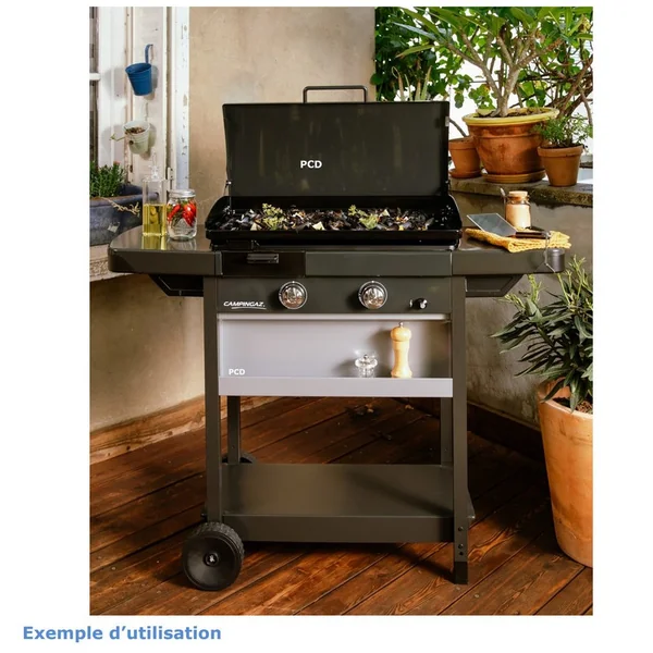 Plancha Gaz Campingaz EX Plus En Fonte Sur Chariot Avec Couvercle