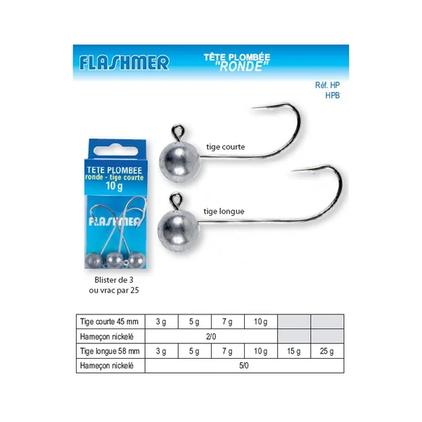 Têtes Plombées Tête Ronde Tige Longue X 3 en 3 gr